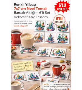 Renkli Yılbaşı 7x7 – 6’lı Set Dekoratif Kare Tasarım