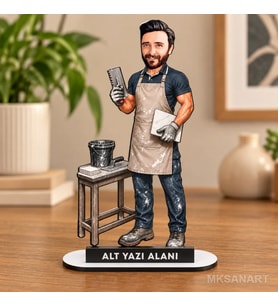 Kişiye Özel Erkek İnşaat Ustası Karikatürlü 18 cm MDF Masaüstü Biblo - Erkek İnşaat Ustası Hediyesi Yeni İş ve Meslek Hediyesi