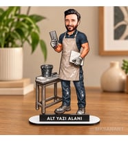 Kişiye Özel Erkek İnşaat Ustası Karikatürlü 18 cm MDF Masaüstü Biblo - Erkek İnşaat Ustası Hediyesi Yeni İş ve Meslek Hediyesi