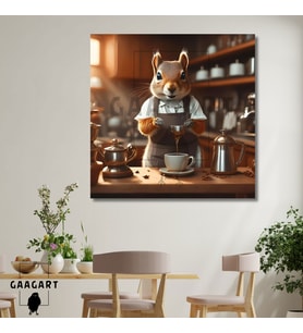 Kare Kanvas Kahve Köşesi Cafe Tablosu Barista Sincap