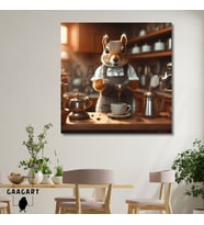 Kare Kanvas Kahve Köşesi Cafe Tablosu Barista Sincap
