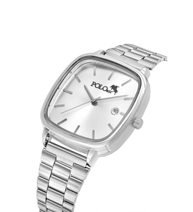 Polo Air Takvimli Dikdörtgen Kasa Hasır Metal Kordon Erkek Kol Saati Gümüş Renk PL-7085E4x