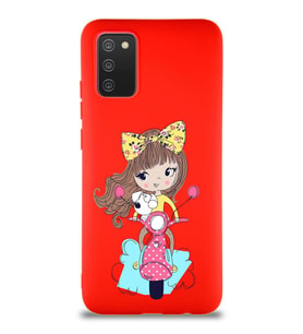 Samsung Galaxy A02S Soft Premier Kapak Vespagirl Tasarımlı Silikon Kılıf - Kırmızı (Şeffaf)