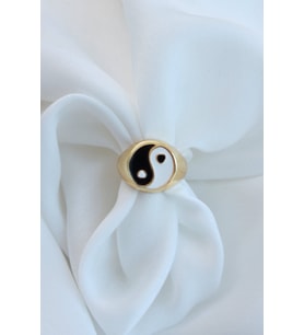 Siyah Beyaz Ying Yang Ayarlanabilir Gold Şovalye Yüzük