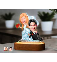 BK Gift Kişiye Özel Yeni Evli Çift  Karikatürlü Dekoratif 3D Biblo LED Işıklı Gece Lambası-3, Düğün Hediyesi, Yıl Dönümü Hediyesi