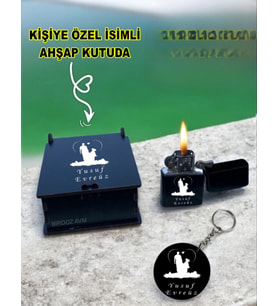 Kişiye Özel Isimli Babalar Günü Siyah Benzinli Çakmak Ve Anahtarlık Özel Ahşap Kutusunda