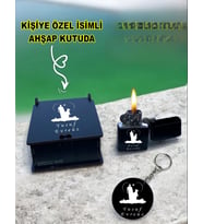 Kişiye Özel Isimli Babalar Günü Siyah Benzinli Çakmak Ve Anahtarlık Özel Ahşap Kutusunda