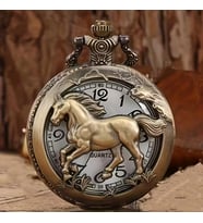 Kişiye Özel At Figürlü Antik Bronz Cep Saati – Nostaljik Quartz Zincirli Saat