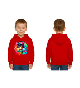 Unisex roblox Baskılı Çocuk Swaetshirt  Baskılı Kapüşonlu 3 İplik Şardonlu (Kırmızı)