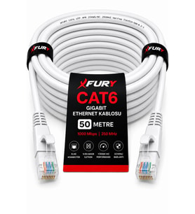 FURY CAT6 Ethernet Kablosu 50 Metre RJ45 LAN İnternet Modem Router Bilgisayar Kablosu