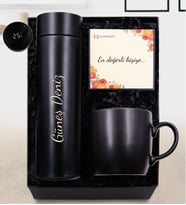 Kişiye Özel 500 ML Siyah Dereceli Termos & Siyah Kupa Hediye Seti