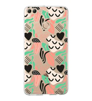 Huawei Y9 2018 ile Uyumlu 1mm Kapak Memphis Desen Tasarımlı Şeffaf Silikon Kılıf