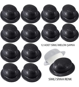 Siyah Renk Simli Melon Yuvarlak Parti Şapkası 12 Adet