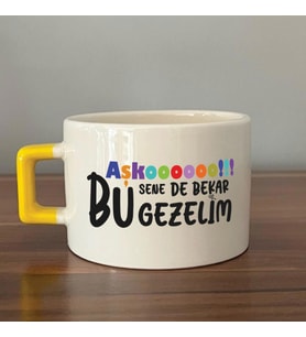 Aşkoooooo Baskılı Sarı Kulplu C Fincan
