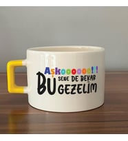 Aşkoooooo Baskılı Sarı Kulplu C Fincan