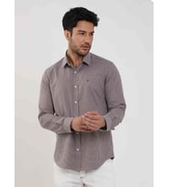 Kahverengi Erkek Slim Fit Puantiyeli Brent Yaka Uzun Kol Gömlek