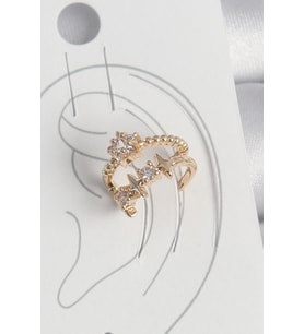 Pirinç Gold Renk Zirkon Taşlı Yıldız Model Kadın Kıkırdak Küpe (Altın)