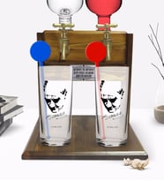 BK Gift Kişiye Özel Renkli Baskılı Atatürk Temalı İkili Vodka Bardağı ve Çift Musluklu Doğal Ahşap Vodka Standı-25 (Model 1)