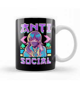 Cute Anti Social Vaporwave Anime Girl Antisocial Kupa Bardak Porselen