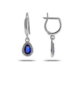 Safir Taşlı Damla Mini Rodyumlu Gümüş Küpe 5518 (Lacivert)