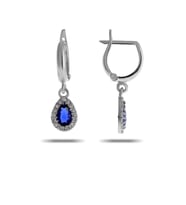 Safir Taşlı Damla Mini Rodyumlu Gümüş Küpe 5518 (Lacivert)