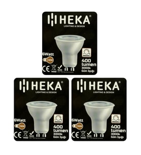 (3 Adet) Heka 6W (50W) 3000K (Sarı Işık) GU10 Duylu Dim Edilebilir Led Spot Ampul