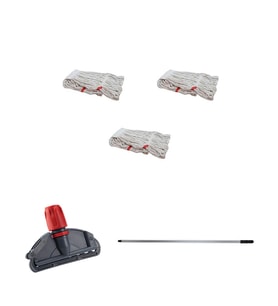 Cod-Ex Dar Yedek Islak Mop Takımı - 3 Adet Beyaz 450 Gr. 17 Cm. Islak Mop + Metal Sap + Mop Tutucu