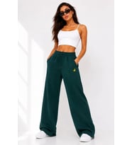 Osy Modal Yumuşak Dokulu Cima Dikişli Nakışlı Cepli Oversize Bol Paça Eşofman Altı - Yeşil