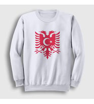 Presmono Unisex Beyaz Albania Türkiye Arnavutluk Bayrağı Sweatshirt 495088tt (Beyaz)