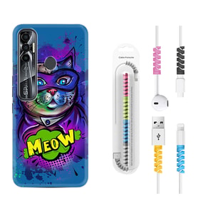 Tecno Spark 6 6 Go 8C 8 Pro 7 7 Pro Kılıf Kablo Koruma Spiral Silikon Super Meow 1715
