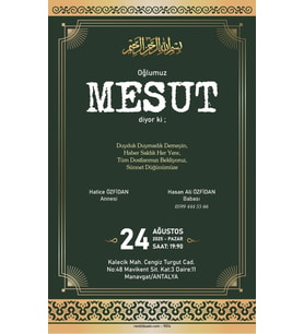 Kişiye Özel Sünnet Davetiyesi Beyaz Zarflı 9014 Kodlu