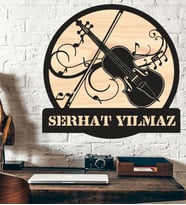 Kişiye Özel Keman Müzik Temalı Ahşap Duvar Tablo