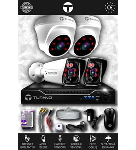 TURKNO 4 Kameralı Karia 2 İç Kamera Set HDD'siz Full HD Gece Görüşlü Güvenlik Kamerası Sistemi