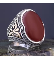 Oval Akik Taşlı Gümüş Erkek Yüzük
