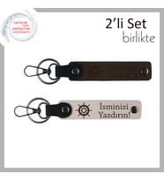 Sevdiğinizle Ortak Rotada, Gemi Dümeni Desenli Deri Anahtarlık Takımı, Koyu Kahve-Pudra