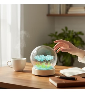 Kişiye Özel Led Işıklı Lale Cam Fanus