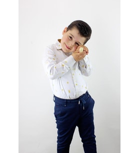 Erkek Çocuk Katlanır Kollu Slim Fit Gömlek Sarı
