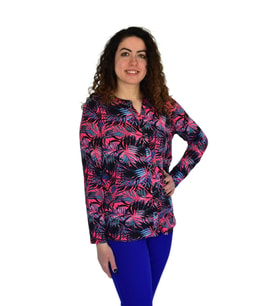 Kadın Yaprak Baskılı Düğmeli Viscon Bluz BGL-ST04273