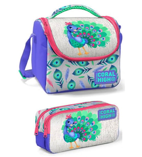 Coral High Pembe Yeşil Tavuskuşu Kız Çocuk Beslenme Çantası Seti