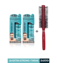 Fontenay Saç Şekillendirici Pudra Toz Wax Mat Effect Mavı 20gr X2 + Profesyonel Saç Fırçası 1018 3'lü Set
