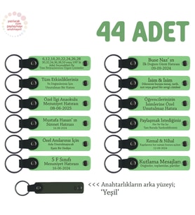 Ramazan Bayram Ziyaretçilerine 44'lü Set, Kişisel Mesaj Eklenebilir Deri Anahtarlık, F Yeşil & Yeşil (Fıstık Yeşili)