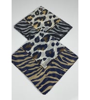 İndia Leopar Desen 2'li  Eşarp -6294 (Hardal-Lacivert)
