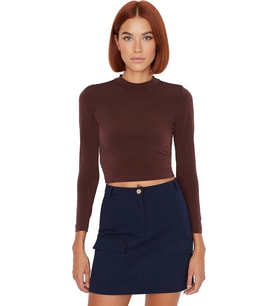 Stil Kadın Fitted Vücuda Oturan Kol Büzgülü Esnek Bluz Crop Örme Slim Kalıp