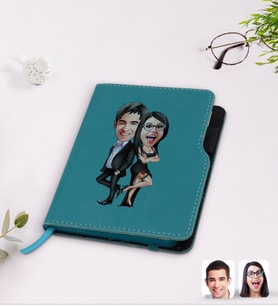 BK Gift Kişiye Özel Sevgililer Karikatürlü Turkuaz Termo Deri Defter-6