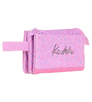 Kaukko İki Bölmeli Pembe Love Baskılı Kız Çocuk Akordion Kalem Çantası - K2675 (Çok Renkli)