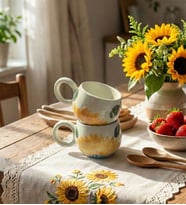 %100 El Yapımı Ayçiçeği Kabartma Desenli  2 Li  Kupa