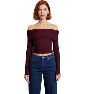 Stil Kadın Kısa Esnek Bluz Crop Örme Slim Kalıp
