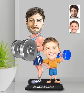 Kişiye Özel Sporcu Baba Oğul Ahşap Biblo-1