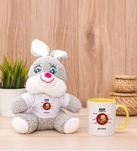 Kişiye Özel Başak Burcuna Hediye Peluş Tavşan ve Sarı Kupa