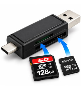 HADRON HDX7026 USB Type-C OTG Kart Okuyucu SD MicroSD 480 Mbps Siyah
